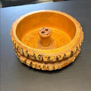 Rustic Round Decorative Bowl with Central Spindle